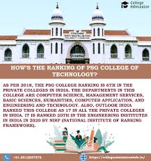 Psg college of technology commonly known as psgct was established in 1951 as the first private engineering institution in tamil nadu by g.r. Psg College Of Technology Ranking College Rankings College Top Colleges