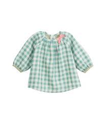 Baby Girl Gingham Check Tubic Jersey Blouse Nimbe Blue Nimbe Green Petit Bateau Ekose Kizlar Kiz Cocuklar