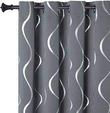 Estelar Textiler Silver Striped Blackout Curtains Thermal Insulated Silver Wave Line Print Blackout C Grey Blackout Curtains Blackout Curtains Grommet Curtains