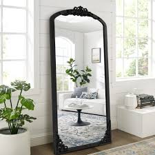 NeuType Arched Full Length Mirror Vintage Carved Mirror Solid Wood Frame  Wall Mirror for Home Decor Bathroom Entryways Living Rooms Dressing Mirror,  Black, 65