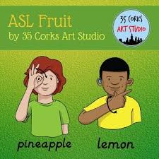 Enclosed Are 24 Different Signs For Various Fruits Apple Avocado Banana Blackberry Blueberry Cantaloupe Cherry Coconut Sign Language Cork Art Language