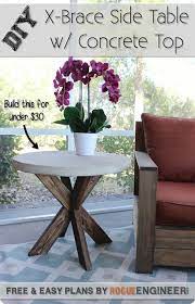 Diy X Brace Side Table W Concrete Top Free Easy Plans Concrete Diy Projects Diy Side Table Concrete Diy