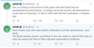 Jamb slip reprinting is done for jamb exam date, time and centre. Jamb Has Not Rescheduled Its 2020 Utme Examination