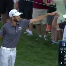 Wayne birch, caddie for troy merritt, celebrates on the 18th green following the barbasol championship at keene trace golf club on july 23, 2018 in lexington, kentucky. Troy Merritt Holes Bunker Shot Butchers High Five With Caddie This Is The Loop Golf Digest
