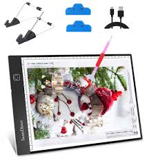 Sanerdirect Diamond Painting A4 Led Light Pad Tracing Light Box For Drawing Adjustable Brightness W Ruler Usb Powered Projector Kit With Detachable Stand And Clips