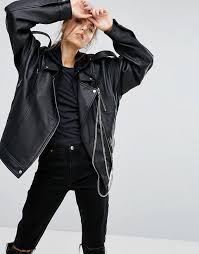 Asos Premium Leather Oversized Biker Jacket With Chain Detail Leather Jacket Womens Black Leather Jacket Latest Fashion Clothes