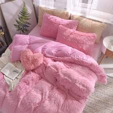 A fluffy coat has become something of a winter staple: Colorful 4 Piece Faux Fur Bedding Set Lovelyhomestuff Bedding Set Pink Room Pink Bedrooms