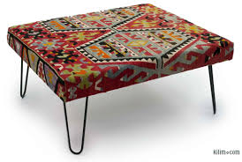 Ottoman Upholstered With Vintage Turkish Kilim Rug Hairpin Legs Add A Modern Look We Use Hand Crafted Kilim Ottoman Upholstered Ottoman Coffee Table