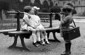 Black And White Bench First Kiss16801050 Kids Kiss Black And White Photography White Photography