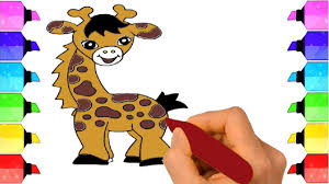 Giraffe Color Pages How To Draw A Cartoon Giraffe Draw A Cartoon Giraffe Easy Giraffe Drawing Giraffe Colors Cartoon Giraffe
