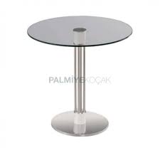 paslanmaz yuvarlak tabanli camli masa cam masa masa metal