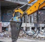 Arm of excavator with hydraulic breaker hammer for the ...