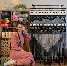 Macrame Fiber Artist Alisha Ing With Wall Hanging In 2021 Tiny Workshop Macrame Design World Of Fashion