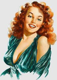 Vaughan Alden Bass, brown Bigelow, olivia De Berardinis, al Buell, gil  Elvgren, alberto Vargas, rose Leslie, Ringlet, red Hair, painter
