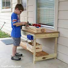The designer suggests to use 3/4 inch plywood, and i agree with that. Kids Workbench Plans Build Your Own Kids Woodworking Space Frugal Fun For Boys And Girls
