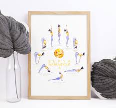 Yoga Poster Printable Art Yoga Illustration Posters Artwork Prints Sun Salutation Surya Namaskar A3 A4 Lettersize Yoga Poses Print Yoga Poster Yoga Illustration Surya Namaskar