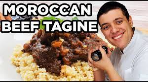 Pour stock and tomato juice into the pan and add the browned beef with the honey. Moroccan Beef Tagine Recipe With Couscous Youtube