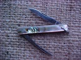 Old John Salm Pen Knife Pocket Watch Fob Vintage Abalone Pearl Deluxe  1918-25 CA