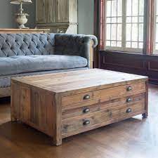 3cm thick top, 47cm high Solid Old Pine Map Drawer Coffee Table Painted Fox Home