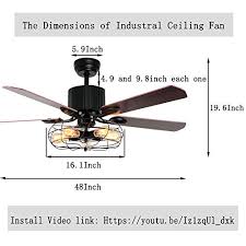 Palm leaf ceiling fan with light. Luxurefan Vintage Industrial Ceiling Fan Light For Restaurant Living Room With Create Iron Cage Cover Pull Chain Remote And 5 Reversible Wood Leaves 48inch Pricepulse