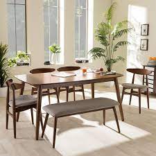 Baxton Studio Flora Dining Table Chair Bench 6 Piece Set Kohls In 2021 Oak Dining Sets Modern Dining Table Mid Century Modern Dining Room