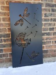 Dragonfly Dandelion Metal Privacy Screen Decorative Panel Outdoor Garden Fence Art Fence Art Garden Fence Art Metal Garden Screens