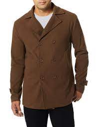 Billy Reid Wool Double Breasted Bond Peacoat With Leather Details In Brown For Men Lyst