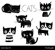 Cute Cat Clipart Black And White Cat Clip Art Kawaii Kitty Etsy Cat Clipart Black And White Cartoon Animal Clipart