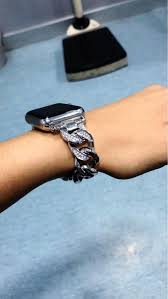 Black Apple Watch With White Band On Wrist Apple Watch Series 5 4 3 2 Band Women Ladies Watch Bracelet Fashionable Diamond Cowboy Chains Strap Metal Link 38mm 40mm 42mm 44mm Apple Watch Bands Fashion Apple Watch Fashion Apple Wrist Watch