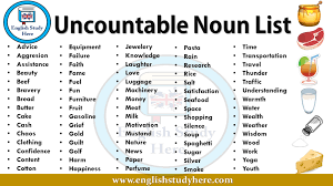 Http Englishstudyhere Com Nouns Uncountable Noun List Uncountable Nouns English Study Nouns