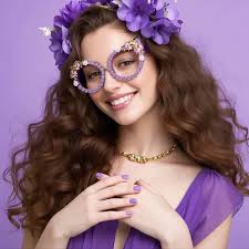 Purple Cat-eye Unique Gorgeous Rhinestone Custom Engraving Eyeglasses