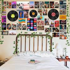 Aesthetic color photo wall collage ideas · neutral wall aesthetic collage kit · blue aesthetic wall collage kit · pink aesthetic photo collage wall. Indie Aesthetic Room Ideas Indie Room Guide Roomtery