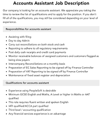 Accounts Assistant Job Description | Velvet Jobs
