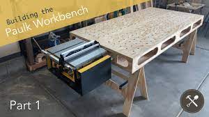 Table top can be removed, and easily stores along a wall or other section of the shop to free up. Building The Paulk Workbench Part 1 Main Cuts Saw Horses Field Treasure Designs
