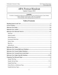 Your mla style paper may have a table of contents if it's long enough. Sample Of A Table Of Content Apa Style Apa Style Writing And You The American Psychological Association S Apa Method Of Citation Is One Of The Most Widely The First Section