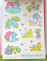 A Vintage Sanrio Little Twin Stars Stationery Coloring Book With Stickers Sheets Each Paper Sheet Has Different Illustr Little Twin Stars Coloring Books Retro