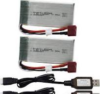Blomiky 2 Pack 7.4V 1700mAh 12.58Wh 30C Lipo Battery with T Plug and USB  Cables for 1:10 Scale 200E 9200 9200E 9205E 9206E RC Trucks / 7.4V 1700mAh 2