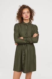 2019 Hm Elbise Modelleri Yesil Kisa Uzun Kol Dugmeli Belden Bagcikli Gomlek Elbise Kiyafet Kombinleri Gomlek Elbise The Dress Elbise Modelleri