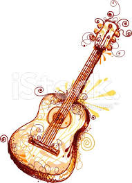 Brown And Yellow Illustration Of A Guitar With Curly Lines Stock Illustration Download Image Now