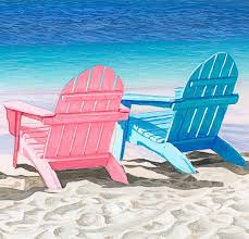 Beach Chairs Art Print Beach Art Ocean Palm Trees Art Print Beach Scene Pictures Beach Chairs Large Beach Chair