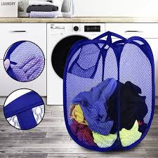 A mesh design allows airflow. Mesh Laundry Basket Strong Pop Up Laundry Hamper With Side Pocket And Durable Handles Collapsible To Storage And Easy To Open Portable Folding Laundry Bag For Dorm Bedroom Or Travel Walmart Com