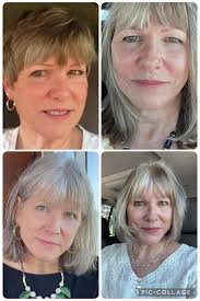 I'm not exactly sure what to call my color. My hairdresser calls it  mushroom-a little white, a touch of blonde and silver. When I first stopped  coloring it fifteen years ago (1st