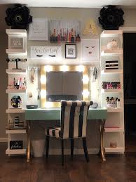 Black And Gold Makeup Room Diy Makeup Vanity Hollywood Mirror Black White Gold And Mint White Makeup Vanity Makeup Room Decor Diy Makeup Vanity