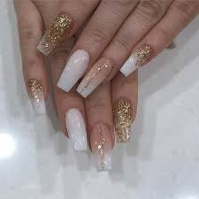 35 elegant and amazing white and gold nail art designs. White Gold White Acrylic Nails Coffin With Glitter Nail And Manicure Trends