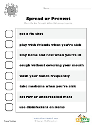 Students use context to guess what is wrong with the person. Preventing Germs Worksheet All Kids Network