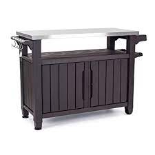 Includes two side bars for paper towel or hook holder with 4 hook hangers, spice rack and bottle opener. Buy Keter Unity Xl Portable Outdoor Table And Storage Cabinet With Hooks For Grill Accessories Stainless Steel Top For Patio Kitchen Island Or Bar Cart Espresso Brown Online In Turkey B01hjaty32