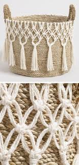 I Love This Large Natural Seagrass Haven Basket With White Tasseled Macrame Design I Will Adore For Display Storage Or Bot Bohem Dekor Elisi Fikirleri Dokuma