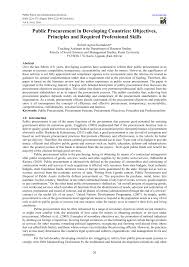 Pdf Public Procurement In Developing Countries Objectives Principles And Required Professional Skills