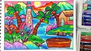 Cara menggambar mewarnai pemandangan air terjun dan gunung, drawing waterfall and mountain scenery, cara. Cara Menggambar Dan Mewarnai Pemandangan Dasar Laut Gradasi Warna Oil Pastel Youtube Cute766