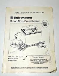 Toastmaster Breadbox Breadmaker Instruction For Model 1196 Toastmaster Recipe Book Toastmaster Bread Machine Bread Boxes